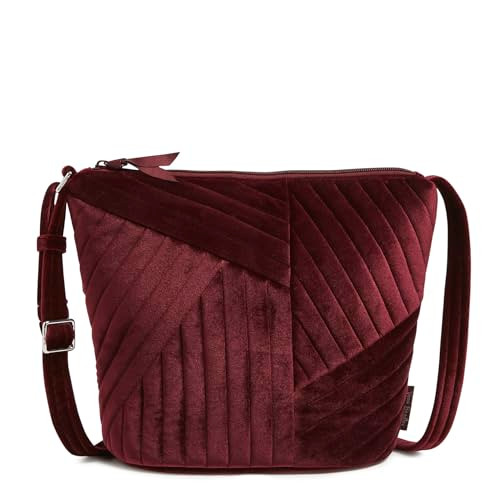 Velvet Bucket Crossbody Purse, Raisin