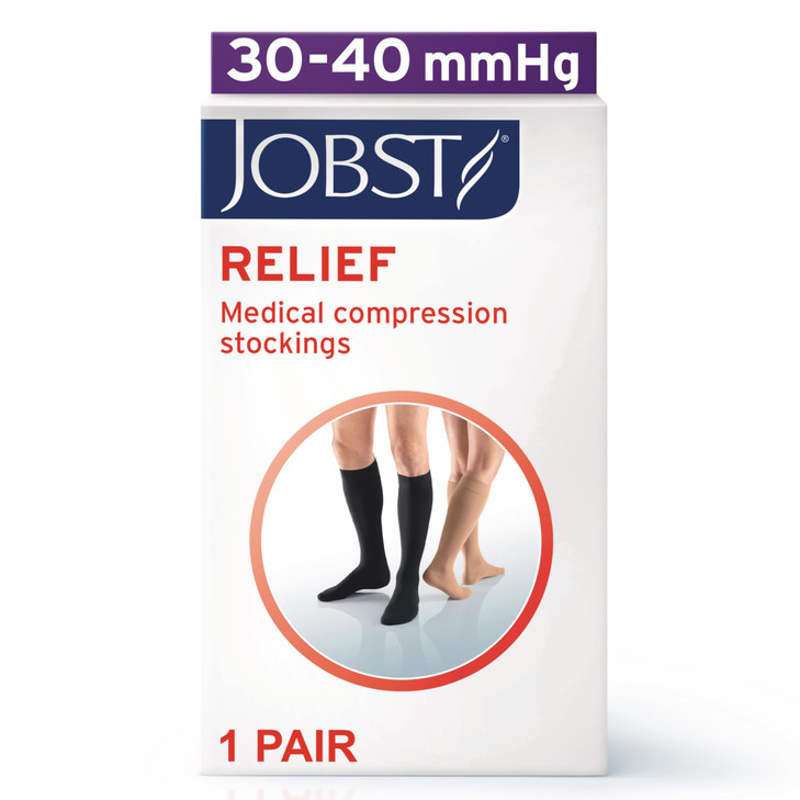 JOBST Relief 30-40 mmHg Compression Stockings, Knee High, Open Toe, Large, Beige