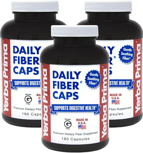 Yerba Prima Daily Fiber Capsules, 180 Caps (Pack of 3) - Soluble Dietary Fiber Supplement - Colon Cleanse - Gut Health - Constipation Relief, Vegan,