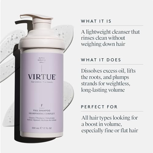 VIRTUE Full Sulfate Free Volumizing Shampoo Thickens Hair, Safe for All Hair Types, Color Safe