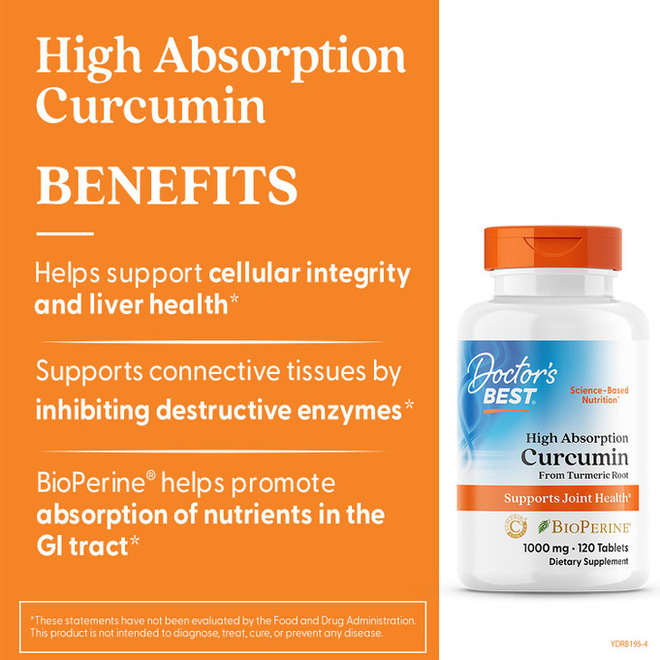 Doctor's Best Curcumin From Turmeric Root with C3 Complex & BioPerine, Benefit the Joints by Helping to Neutralize Free Radicals, Non-GMO, Gluten Fre