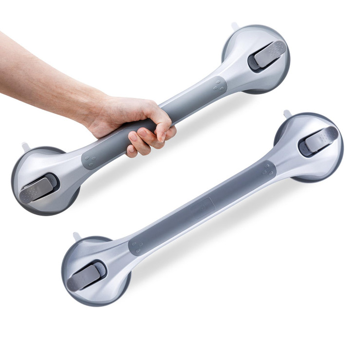 LEVERLOC Shower Grab Bars 2 Pack, Suction Grab Bar Easy to Install Shower Handle for Bathroom Removable Handrails for Seniors Elderly Heavy Duty Safe
