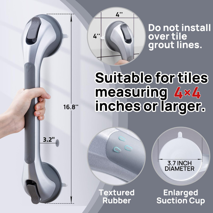 LEVERLOC Shower Grab Bars 2 Pack, Suction Grab Bar Easy to Install Shower Handle for Bathroom Removable Handrails for Seniors Elderly Heavy Duty Safe
