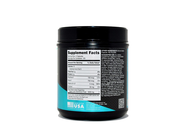 Healthy 'N Fit Triple Potency Liver (500 Capsule Mega-Value) - Pure Argentine Desiccated Beef Liver. Grass Fed, Hormone Free, Pasture Raised, No Fill