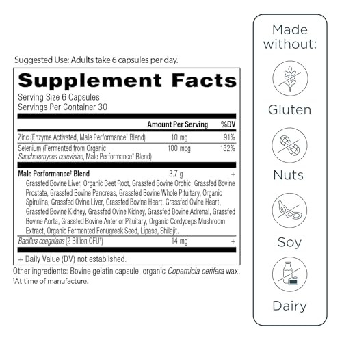 Ancient Nutrition Organ Supplements for Men, Grass-Fed and Wild Organ Complex Capsules, Liver, Prostate, Pancreas Supports Male Performance, Healthy