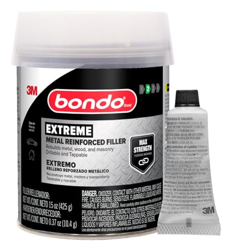 Bondo Metal Reinforced Filler - High Strength Filler, Can be Drilled and Tapped - Will Not Rust, 15 Fl oz with 0.37 oz Hardener