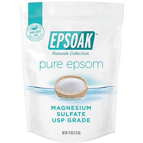 Epsoak Epsom Salt 10 lb. Magnesium Sulfate USP. (Qty. 1 x 10lb. Bags) Resealable Epsom Salt Bulk Bags Unscented, Made in The USA, Cruelty-Free Certif
