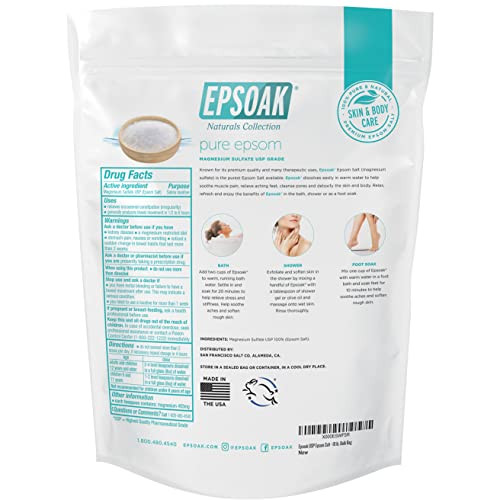 Epsoak Epsom Salt 10 lb. Magnesium Sulfate USP. (Qty. 1 x 10lb. Bags) Resealable Epsom Salt Bulk Bags Unscented, Made in The USA, Cruelty-Free Certif