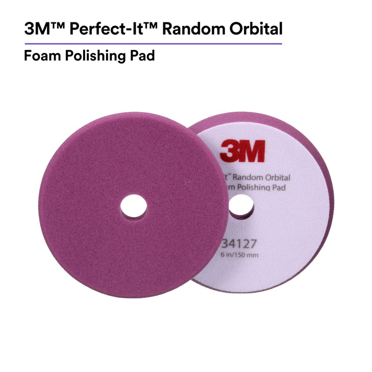 3M Perfect-It Random Orbital Foam Polishing Pad, 6"/150 mm, Purple, 34127, for Automotive Compounding and Polishing