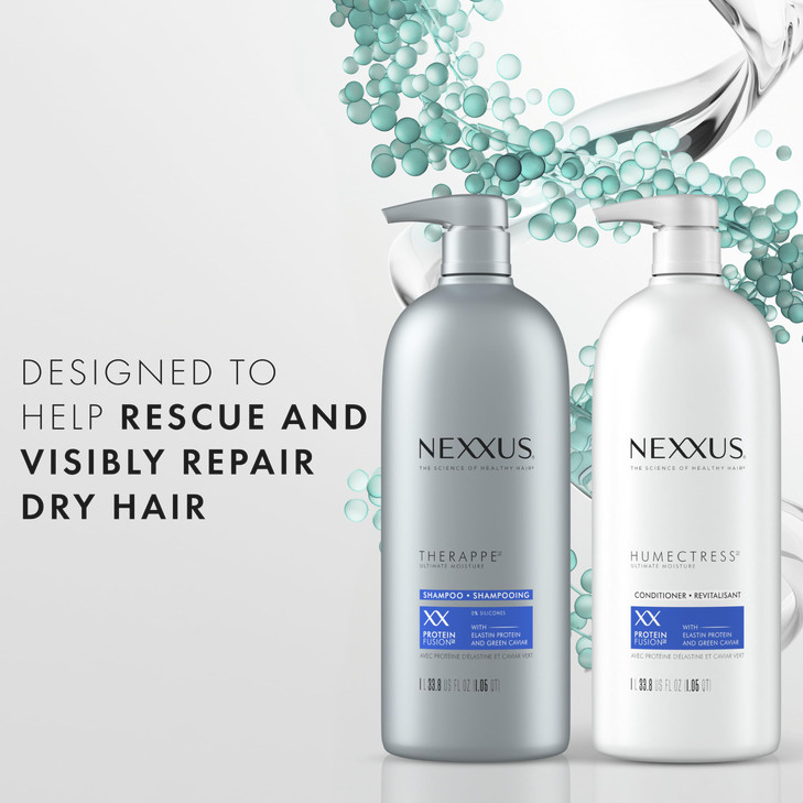 Nexxus Shampoo and Conditioner Therappe Humectress 2 Count for Dry Hair Silicone-Free, Moisturizing Caviar Complex and Elastin Protein for thicker an