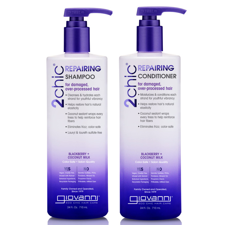 GIOVANNI 2chic Ultra-Repairing Shampoo & Conditioner Set - For Damaged, Over-Processed Hair, Helps Restore Hair's Natural Elasticity, Blackberry & Co