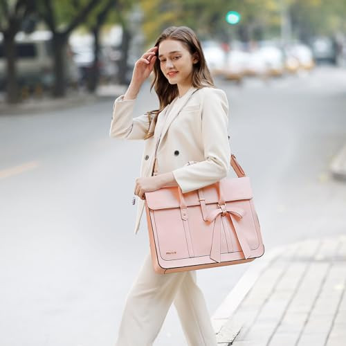 MOSISO Laptop Bag for Women, 15-15.6 inch PU Leather Laptop Shoulder Bags Convertible Backpack, 16 inch Messenger Bags Casual Handbag Work Briefcase