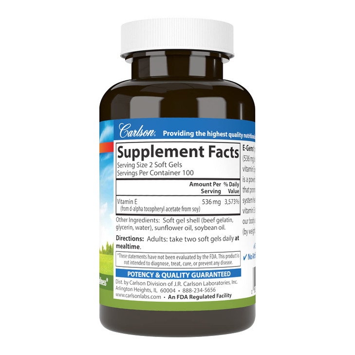 Carlson - E-Gems, 800 IU (536 mg), Heart Health & Optimal Wellness, Antioxidant, 100 soft gels