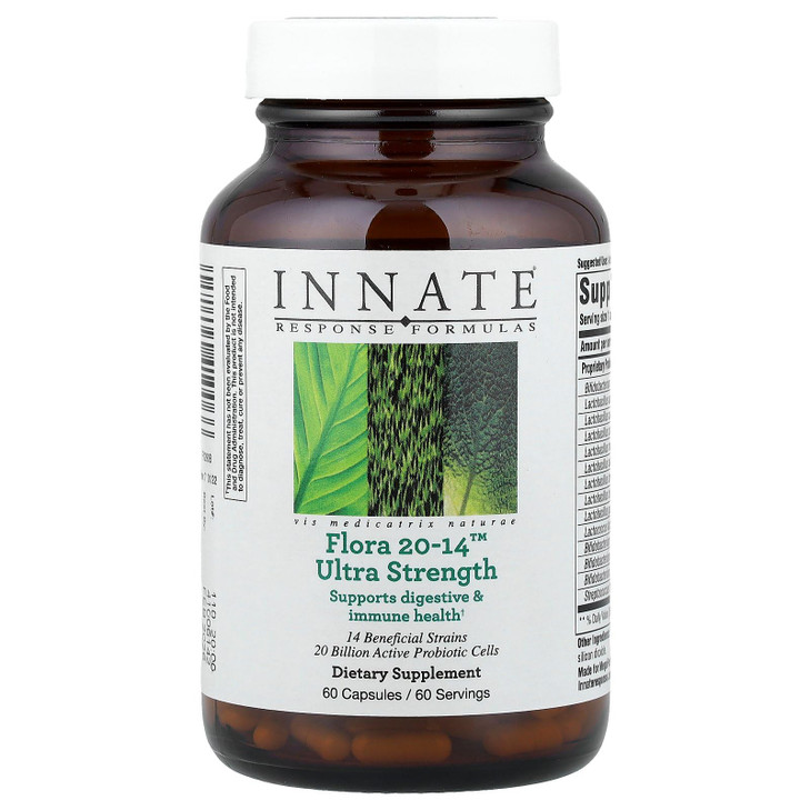 Innate Response Formulas Flora 20-14 Ultra Strength - Probiotic Supplement with 20 Billion CFU - 14 Probiotic Strains - Vegetarian and Non-GMO - Made