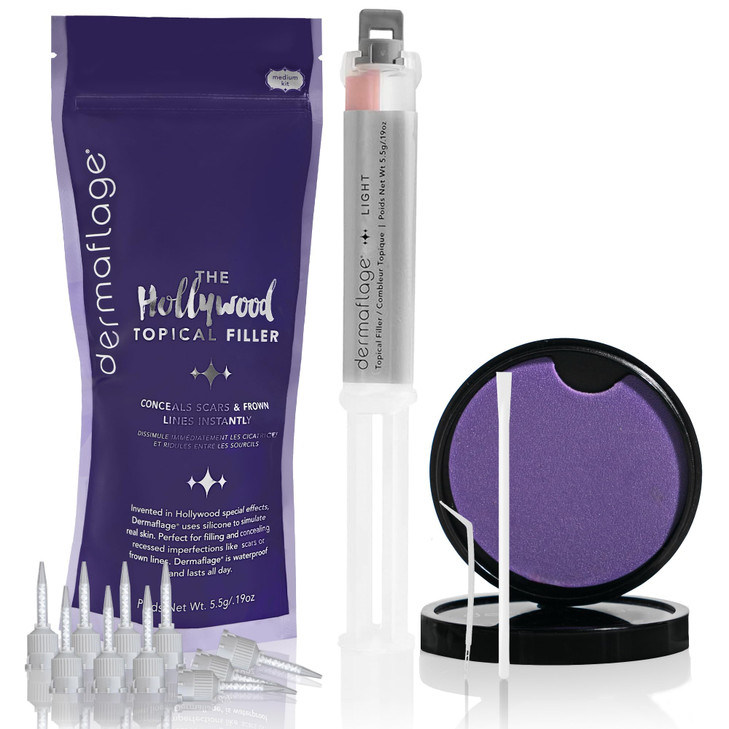 Dermaflage Scar Filler Kit - Light - Deep Scar Cover and Waterproof Concealer for Acne Scars Wrinkles, and Ice Pick Scars Makeup, 1 mo supply