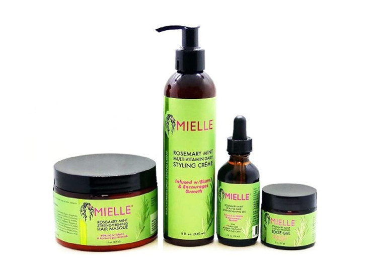 Mielle Organics Rosemary Mint Combo (Cream & Oil & Masque & Edge Gel) - Strengthening Formula - Sulfate-Free - For All Hair Types - Salon-Quality Res