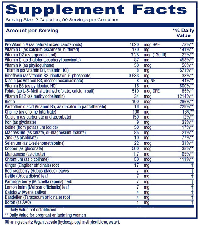 Vitanica Maternal Symmetry, Prenatal and Postnatal Vitamins, Vegan/Vegetarian, 180 Capsules
