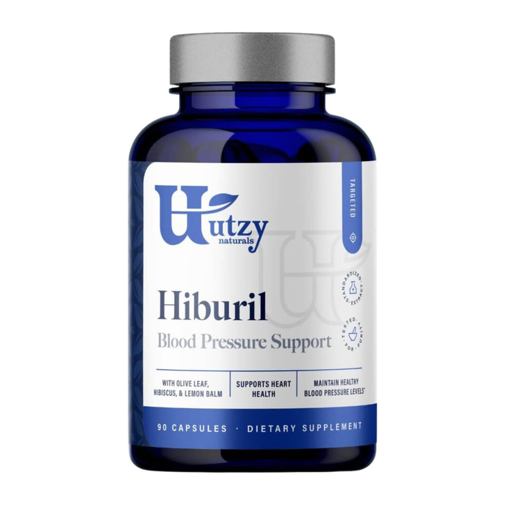 Utzy Naturals Hiburil | Blood Pressure Support Formula | with Olive Leaf Extract, Hibiscus Extract, & Lemon Balm Extract | 90 Capsules