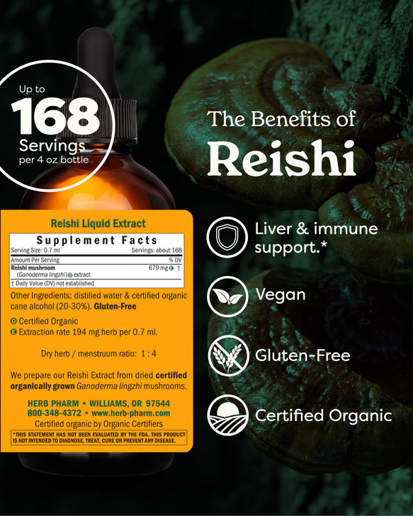 Reishi Mushroom Liquid Extract Drops Immune System Builder, 4 Oz