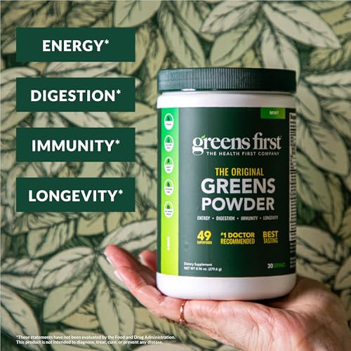 Greens First Original Greens Powder - 49 Superfoods - Organic Fruits & Veggies - Prebiotics, Probiotics & Digestive Enzymes - Antioxidant Smoothie -