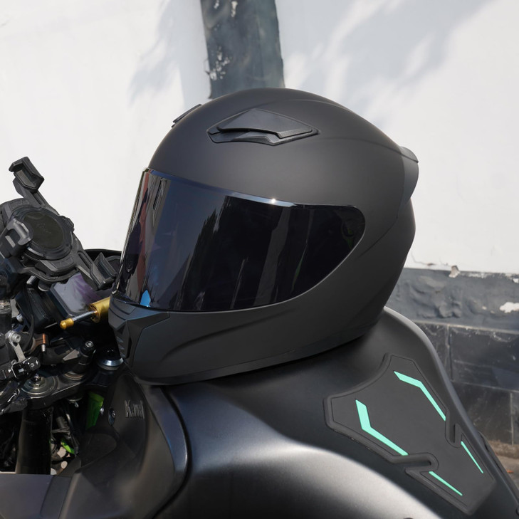 JQF Gear Full Face Helmet Black Motorcycle Motorbike Street Bike Racing Helmets for Adults WS-607 DOT Approved (with Black Visor, M)