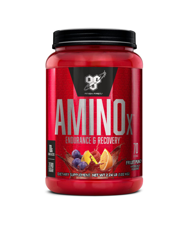 BSN Amino X Muscle Recovery & Endurance Powder, BCAAs, 10 Grams of Amino Acids, Keto Friendly, Caffeine-Free, Support Endurance, Zero Sugar, Fruit Pu