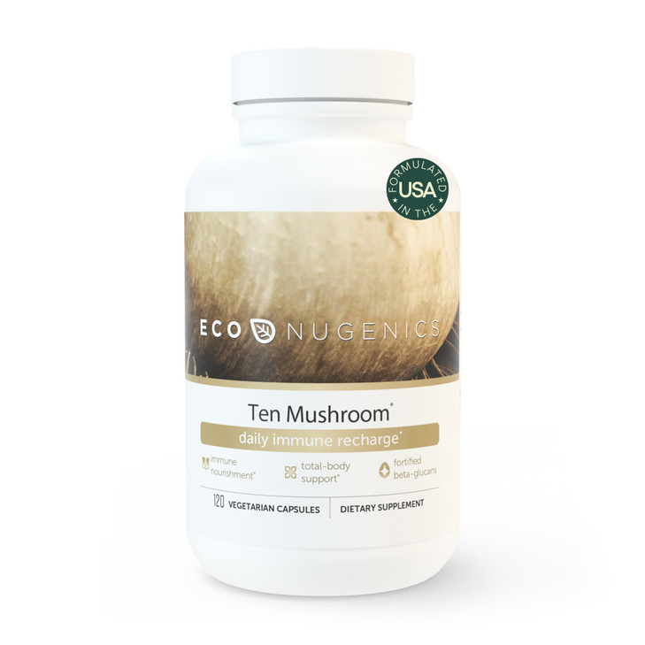 EcoNugenics Ten Mushroom Supplement: Daily Immune Support, 120 Capsules  Lions Mane, Reishi, Cordyceps, Turkey Tail  Energy, Gut Health, Liver, Ki