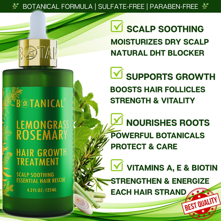 Botanical Scalp Soothing Hair Treatment with Lemongrass, Rosemary Oil, and Biotin - Stimulating Pre-Shampoo Thickening Formula for Thinning Hair in W