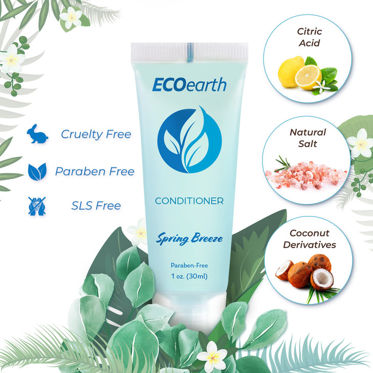 EcoEarth - Travel Size Conditioner - 1 fl oz, 100 PK, Spring Breeze - Delight Your Guests with Revitalizing and Refreshing Hotel Conditioner - Small