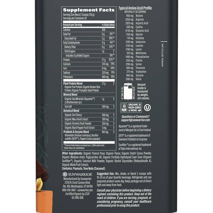 Sunwarrior Organic Plant Based Protein Powder | Vegan Organic Protein Powder with BCAAs Plus Recovery Minerals & Botanicals | Non-GMO Soy Dairy & Glu