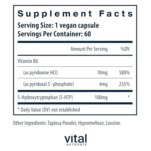 Vital Nutrients 5-HTP 100mg (5-hydroxytryptophan) - Vegan Serotonin Support Supplement* - Sleep and Stress Support - 5HTP and Vitamin B6 - Gluten, Da
