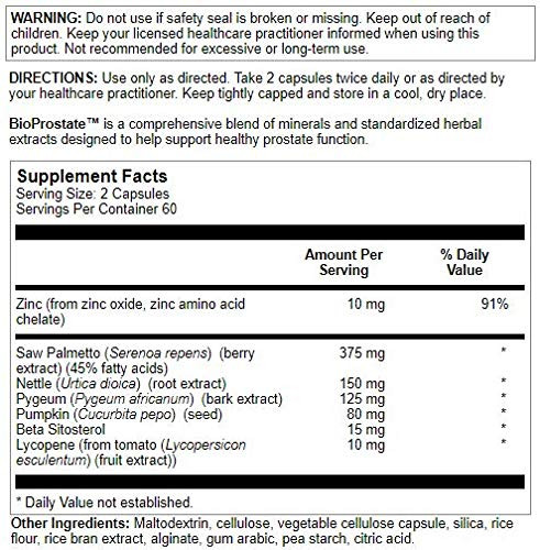 Nutra BioGenesis BioProstate - Saw Palmetto for Men, Prostate Health Supplements for Men, Urination Flow Support with Pumpkin Seed, Nettle & Pygeum -