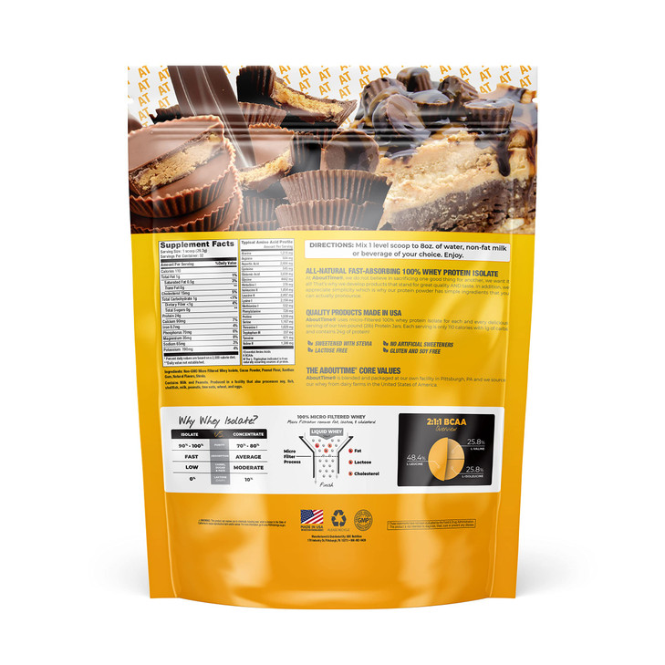 About Time Whey Protein Isolate Powder 24g Chocolate Peanut Butter, Natural Ingredients, Non-GMO, Gluten-Free, Lactose-Free, Zero Sugar, Low Carb, 32