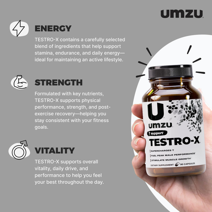 UMZU Testro-X Supplement for Men  90 Capsules for 30 Day Supply  Supports Energy, Focus, Strength & Muscle Recovery  with Ashwagandha & Zinc  Nat