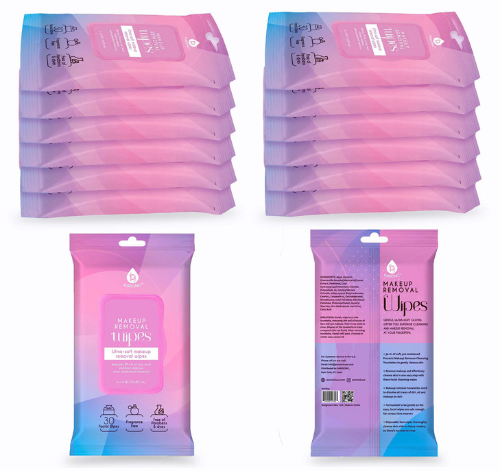 Pursonic Makeup Removal Wipes 12 Pack (720 Wipes Total)  Ultra-Soft Facial Cleansing Towelettes Dissolve All Traces of Dirt, Oil & Makeup  Gentle E