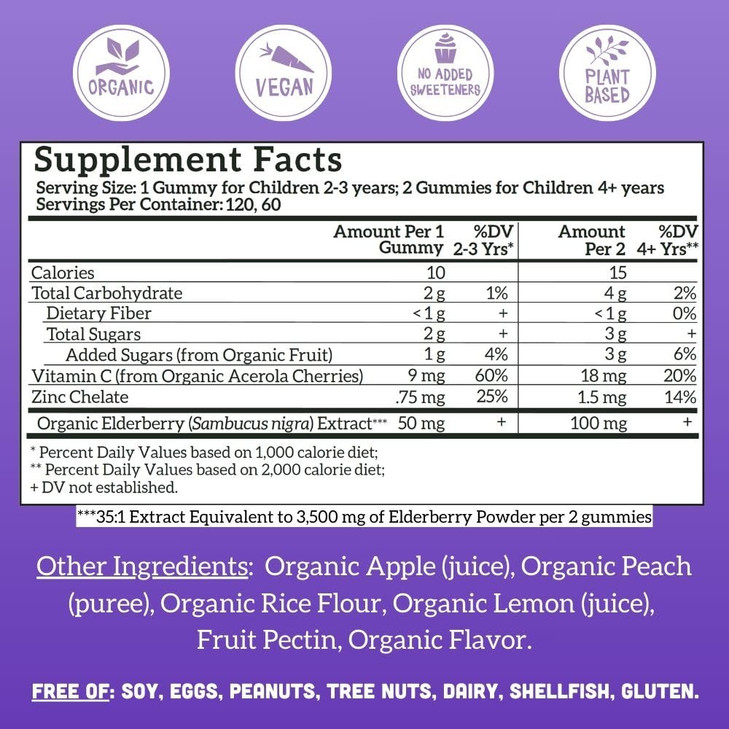 Llama Naturals Elderberry Gummies for Kids, Vegan, Organic Immune Support Supplement with Vitamin C and Zinc, Toddler Real Fruit Gummy Vitamins for I