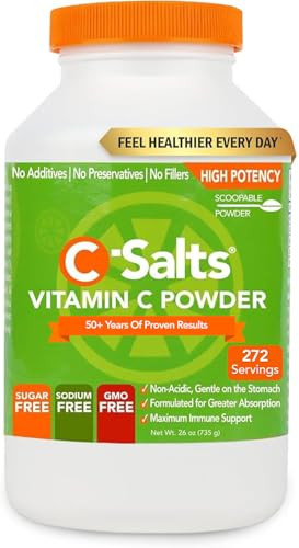 C-Salts Vitamin C Powder - 100% Pure Buffered Ascorbic Acid Powder for Daily Immune Support - Stomach-Friendly Organic Vegan Non-GMO Sugar-Free - 272