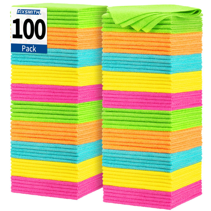 FIXSMITH Microfiber Cleaning Cloth, 100 Pack Shop Towels, Micro Fiber Cloth for Cleaning Car, All-Purpose Absorbent Cleaning Rags for Housekeeping, D
