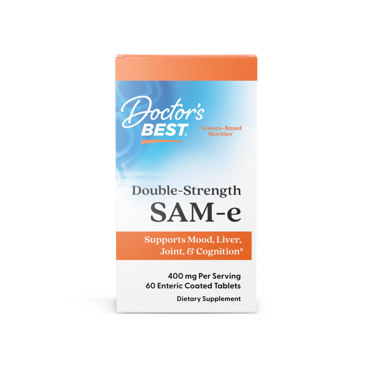 Doctor's Best SAM-e 400 mg, Vegan, Gluten Free, Soy Free, Mood and Joint Support, 60 Enteric Coated Tablets