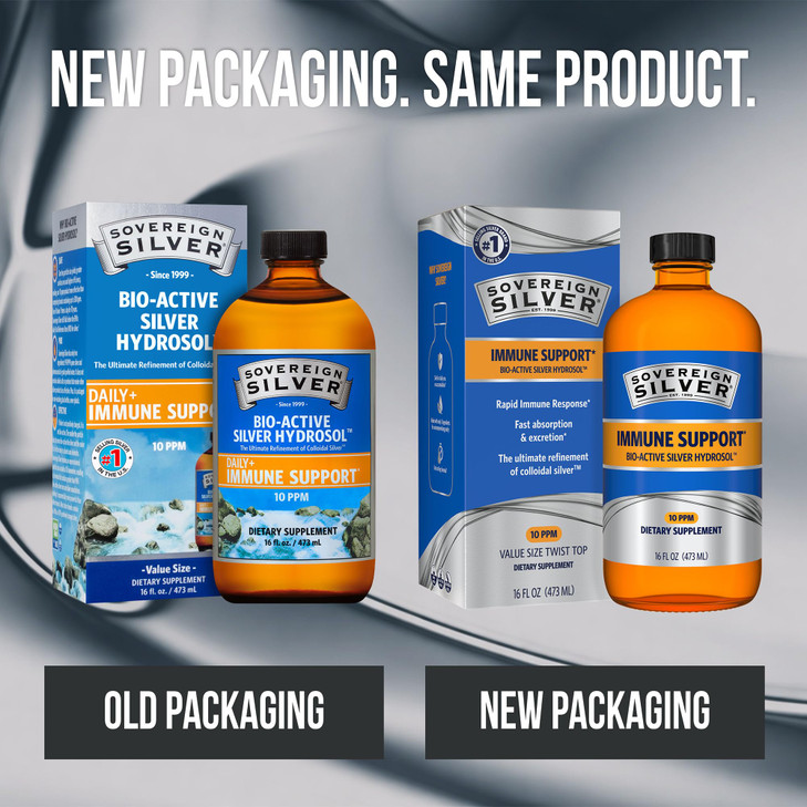 Sovereign Silver Immune Support - Colloidal Silver, Bio-Active Silver Hydrosol, 10 ppm, Liquid Twist Top, 16 Fl Oz, (473 mL)