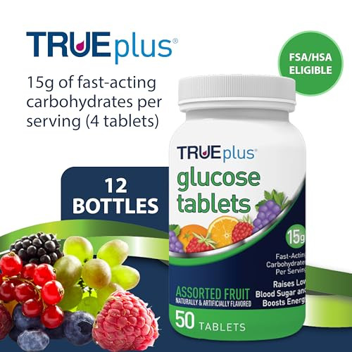 TRUEplus® Glucose Tablets, Assorted Flavor (Grape, Raspberry, Orange) - 50ct Bottle - 6 Pack