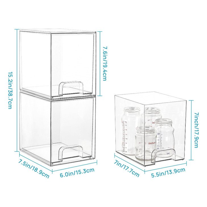 Vtopmart 7.6" H Clear Stackable Storage Drawers, 4 Pack Plastic Organizers Bins for Skincare, Cosmetics,Beauty Supplies,Ideal for Vanity, Bathroom,Ki
