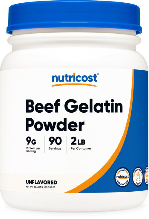 Nutricost Beef Gelatin Powder (2 LB) (Unflavored) - 9 G Protein Per Serving, Drink Mix and Natural Liquid Thickener, Non-GMO, GMP Compliant, Gluten F