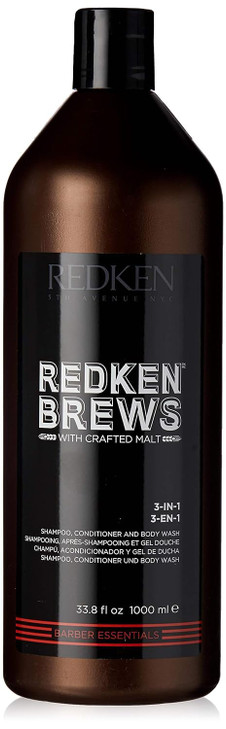 Redken Brews 3-In-1 Men's Shampoo, Conditioner and Body Wash - Multi-Purpose Hair & Body Cleanser For Men - Moisturizes & Hydrates, All-In-One Soap,