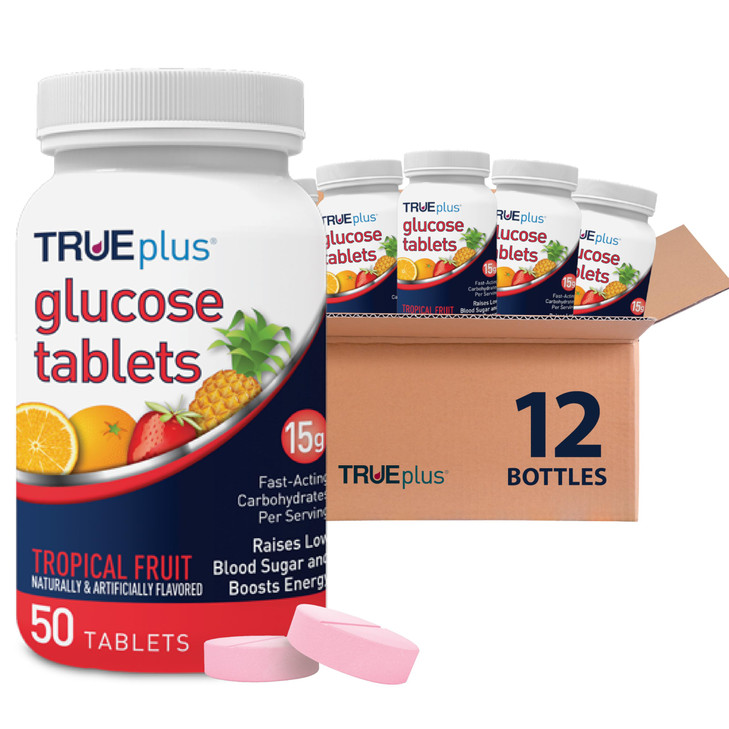 TRUEplus® Glucose Tablets, Tropical Fruit Flavor - 50ct Bottle (6)