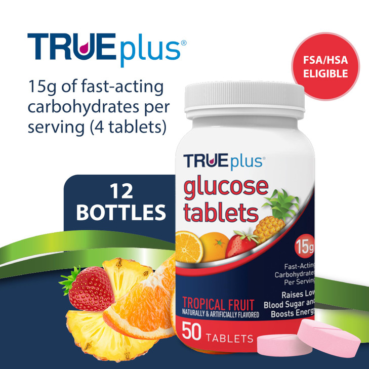 TRUEplus® Glucose Tablets, Tropical Fruit Flavor - 50ct Bottle (6)