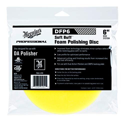 Meguiar's Professional 6" Soft Buff DA Foam Polishing Disc DFP6 - Foam Pad for Use with a 6" Backing Plate - Light Swirl Removal Pad for Light Cleani