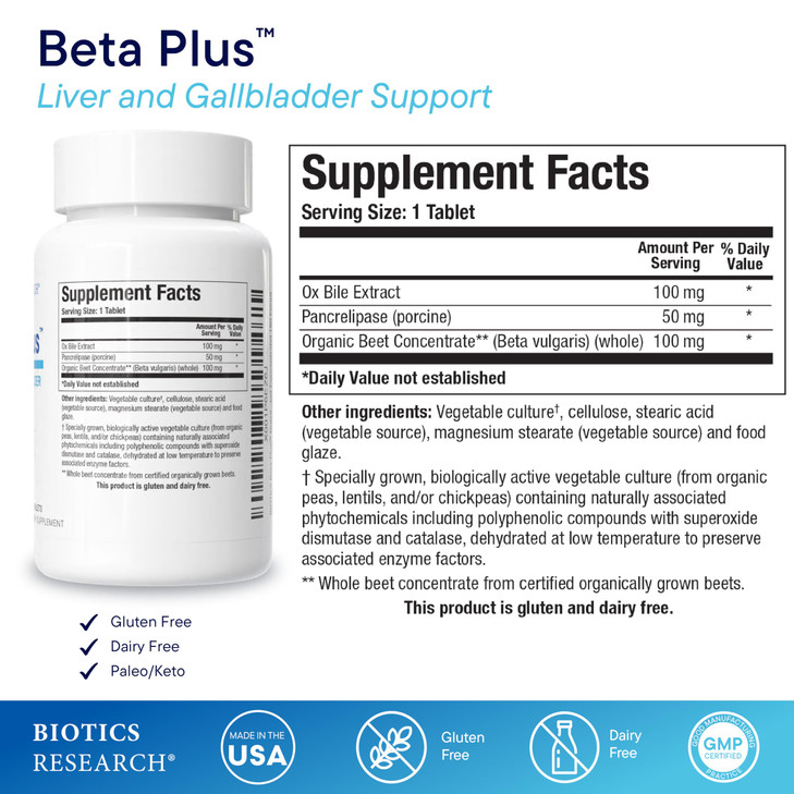 Biotics Research Beta-Plus Nutritional Ox Bile Salts Digestive Enzymes Supplement For Bile Production For No Gallbladder-Supports Overall Liver Func
