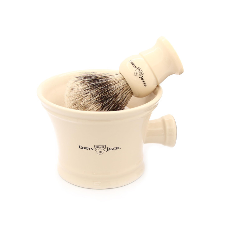 Edwin Jagger RN47 Traditional Porcelain Luxury Shaving Bowl with Handle for Shaving Cream or Shaving Soap for Men and Women (Ivory)