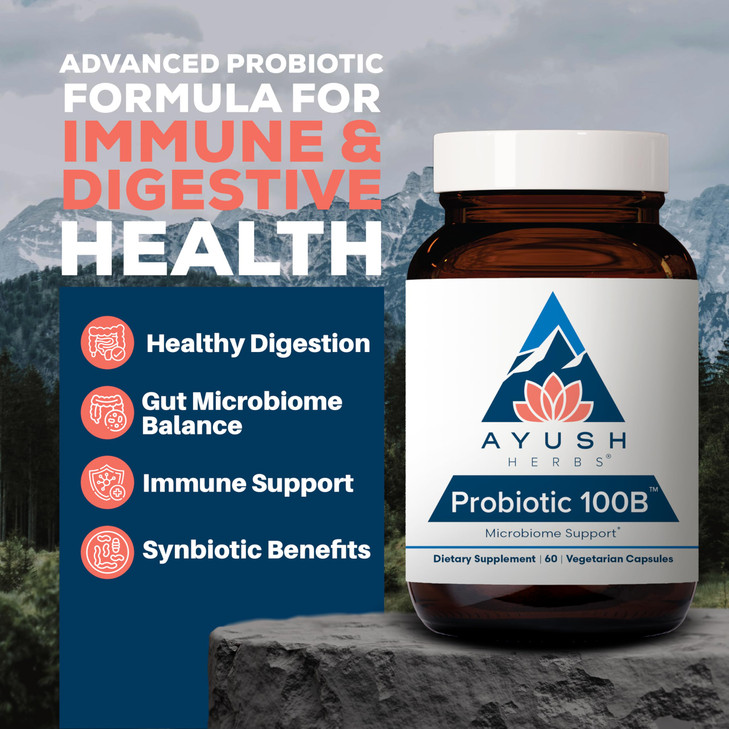 Ayush Herbs Probiotic 100B - Probiotics for Women, Probiotics for Men, Prebiotics and Probiotics for Digestive Health, Gas Relief, Gut Microbiome Bal